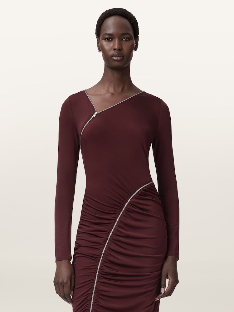 AllSaints Red Elsie Zipper Dress - Image 1 of 5