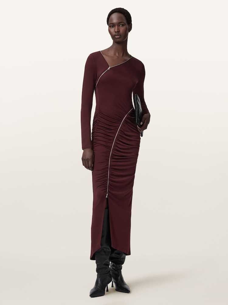AllSaints Red Elsie Zipper Dress - Image 2 of 5