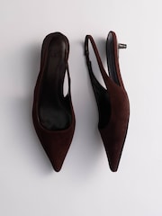 The Set Kitten Heel Slingback Shoes Chocolate Brown - Image 3 of 5