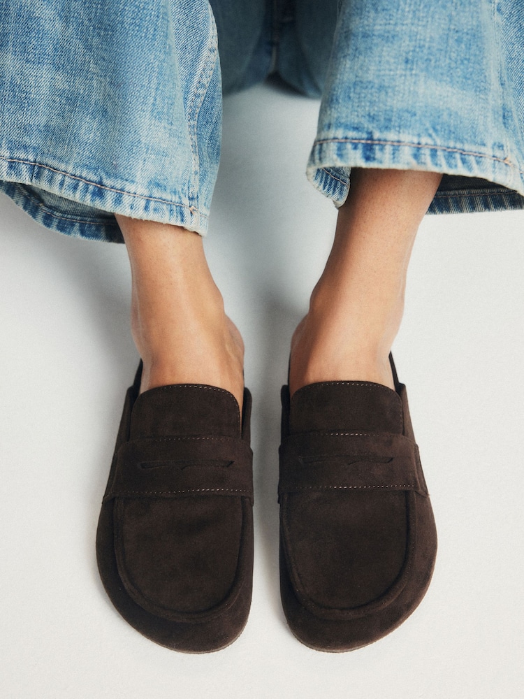 The Set Faux Suede Backless Clog Loafers Chocolate Brown - Image 1 of 5