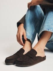 The Set Faux Suede Backless Clog Loafers Chocolate Brown - Image 2 of 5