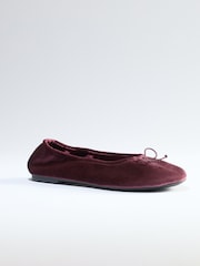 The Set Satin Round Toe Bow Ballet Flats Burgundy Red - Image 2 of 4