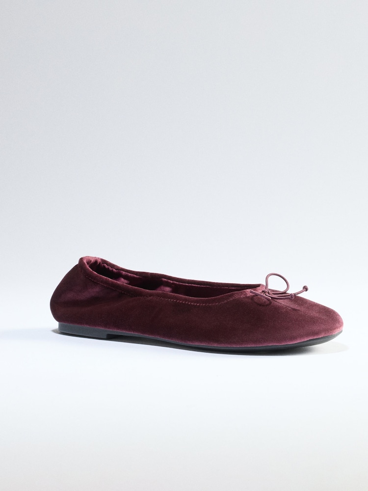 The Set Satin Round Toe Bow Ballet Flats Burgundy Red - Image 2 of 4
