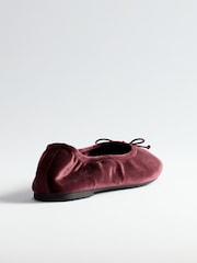 The Set Satin Round Toe Bow Ballet Flats Burgundy Red - Image 3 of 4