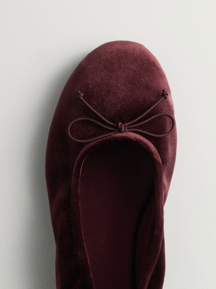 The Set Satin Round Toe Bow Ballet Flats Burgundy Red - Image 4 of 4