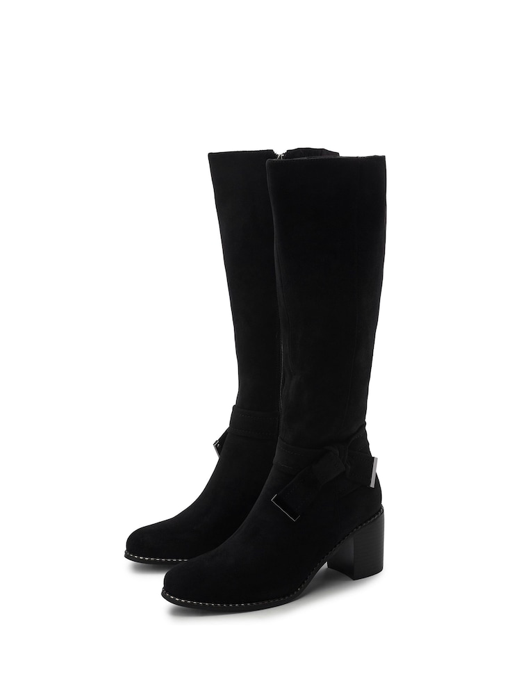 Moda in Pelle Black Sabea Side Knot Heeled Long Boots - Image 2 of 4