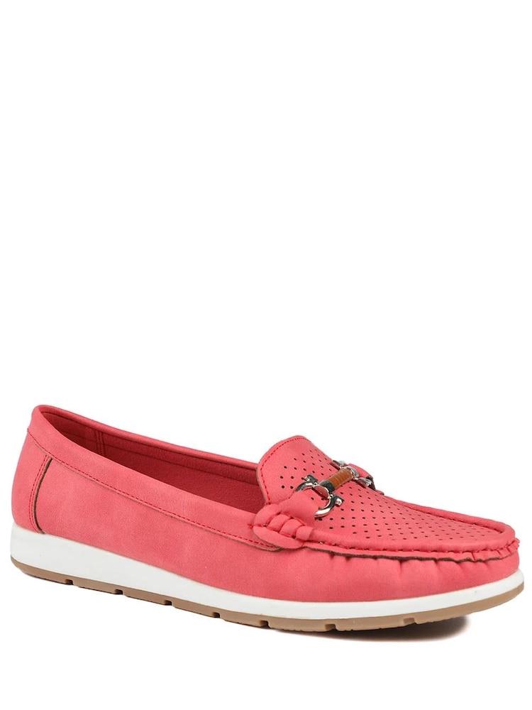 Pavers Red Breathable Buckle Detailed Moccasins - Image 2 of 5 Pavers Red Breathable Buckle Detailed Moccasins - Image 2 of 5