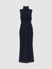 Reiss Navy/Ivory Stacey Petite Polka-Dot Print Sleeveless Maxi Dress - Image 2 of 8