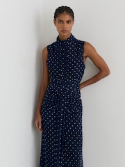 Reiss Navy/Ivory Stacey Petite Polka-Dot Print Sleeveless Maxi Dress - Image 5 of 8