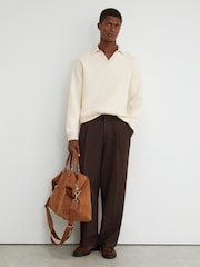 Reiss Off White Beaton Premium Interlock Open-Collar Sweatshirt - Image 1 of 6