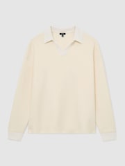 Reiss Off White Beaton Premium Interlock Open-Collar Sweatshirt - Image 2 of 6