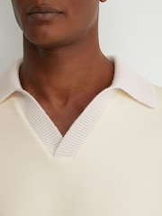 Reiss Off White Beaton Premium Interlock Open-Collar Sweatshirt - Image 3 of 6