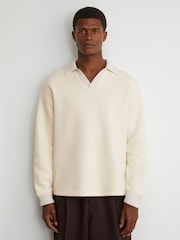Reiss Off White Beaton Premium Interlock Open-Collar Sweatshirt - Image 4 of 6