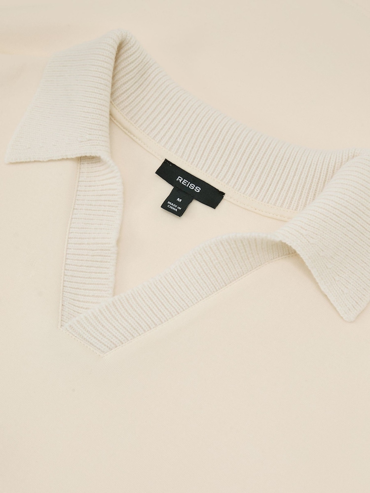 Reiss Off White Beaton Premium Interlock Open-Collar Sweatshirt - Image 6 of 6 Reiss Off White Beaton Premium Interlock Open-Collar Sweatshirt - Image 6 of 6