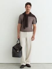 Reiss Mouse Brown Chad Cotton-Modal Crew-Neck Modern-Fit T-Shirt - Image 3 of 6