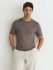 Reiss Mouse Brown Chad Cotton-Modal Crew-Neck Modern-Fit T-Shirt - Image 4 of 6