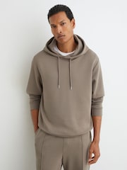 Reiss Mushroom Brown Dane Premium Interlock Hoodie - Image 3 of 6
