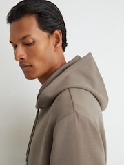 Reiss Mushroom Brown Dane Premium Interlock Hoodie - Image 4 of 6