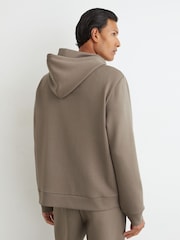 Reiss Mushroom Brown Dane Premium Interlock Hoodie - Image 5 of 6