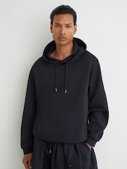 Reiss Navy Falco Premium Interlock Relaxed-Fit Hoodie - Image 1 of 7
