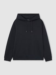 Reiss Navy Falco Premium Interlock Relaxed-Fit Hoodie - Image 2 of 7