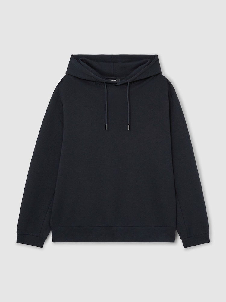 Reiss Navy Falco Premium Interlock Relaxed-Fit Hoodie - Image 2 of 7 Reiss Navy Falco Premium Interlock Relaxed-Fit Hoodie - Image 2 of 7