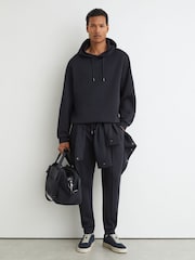 Reiss Navy Falco Premium Interlock Relaxed-Fit Hoodie - Image 3 of 7