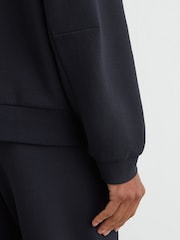 Reiss Navy Falco Premium Interlock Relaxed-Fit Hoodie - Image 5 of 7