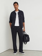 Reiss Navy Form Premium Interlock Straight-Leg Joggers - Image 1 of 6