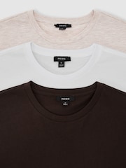 Reiss White/Wheat Melange/Coco Brown Bless 3 Pack Cotton Crew-Neck Tailored-Fit T-Shirts 3-Pack - Image 5 of 5