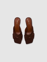 Reiss Chocolate Rochelle Suede Cross-Strap Block-Heel Mules - Image 3 of 5