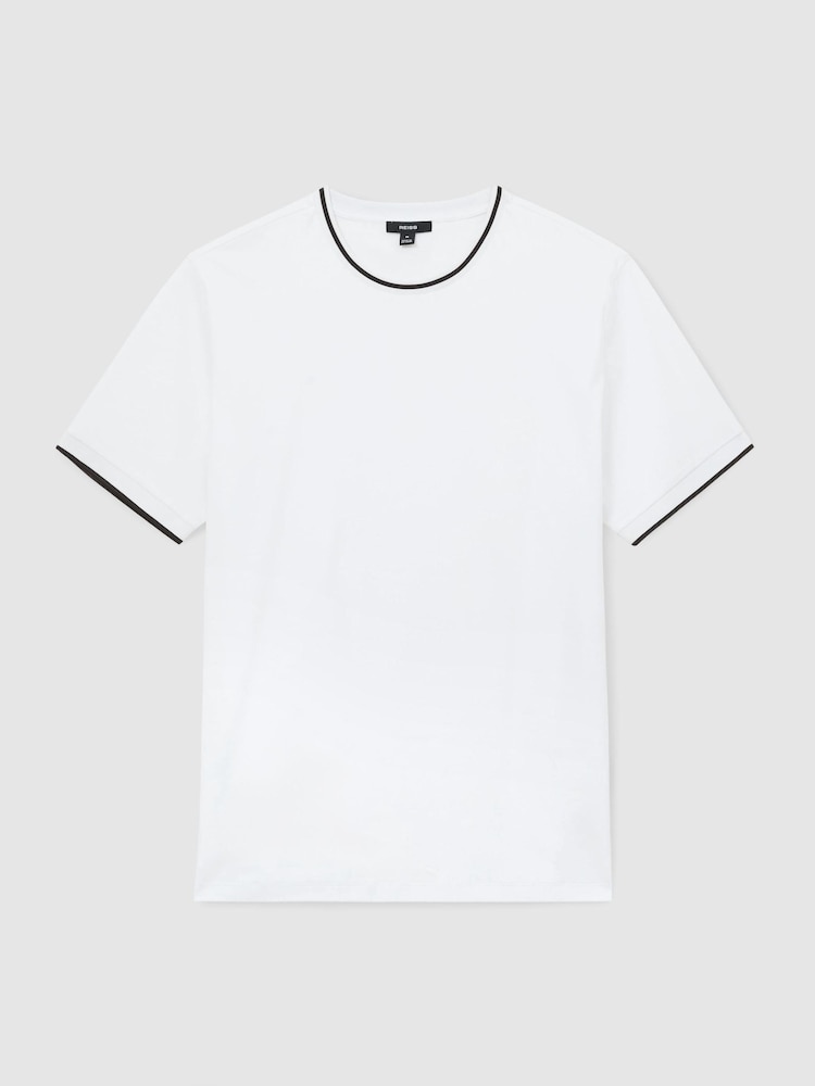 Reiss White Ainsley Air-Water Cotton Tipped Tailored-Fit T-Shirt - Image 2 of 6 Reiss White Ainsley Air-Water Cotton Tipped Tailored-Fit T-Shirt - Image 2 of 6