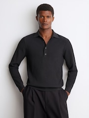Reiss Dark Green Admiral Ribbed Half-Button Polo Shirt - Image 3 of 7