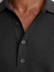 Reiss Dark Green Admiral Ribbed Half-Button Polo Shirt - Image 6 of 7