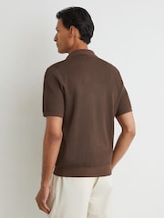 Reiss Chocolate Brown Sailor Rib-Knit Open-Collar Polo Shirt - Image 5 of 6