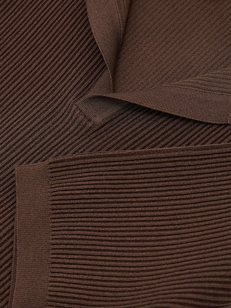 Reiss Chocolate Brown Sailor Rib-Knit Open-Collar Polo Shirt - Image 6 of 6 Reiss Chocolate Brown Sailor Rib-Knit Open-Collar Polo Shirt - Image 6 of 6