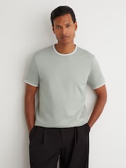 Reiss Light Sage Green Ainsley Air-Water Cotton Tipped Tailored-Fit T-Shirt - Image 1 of 5