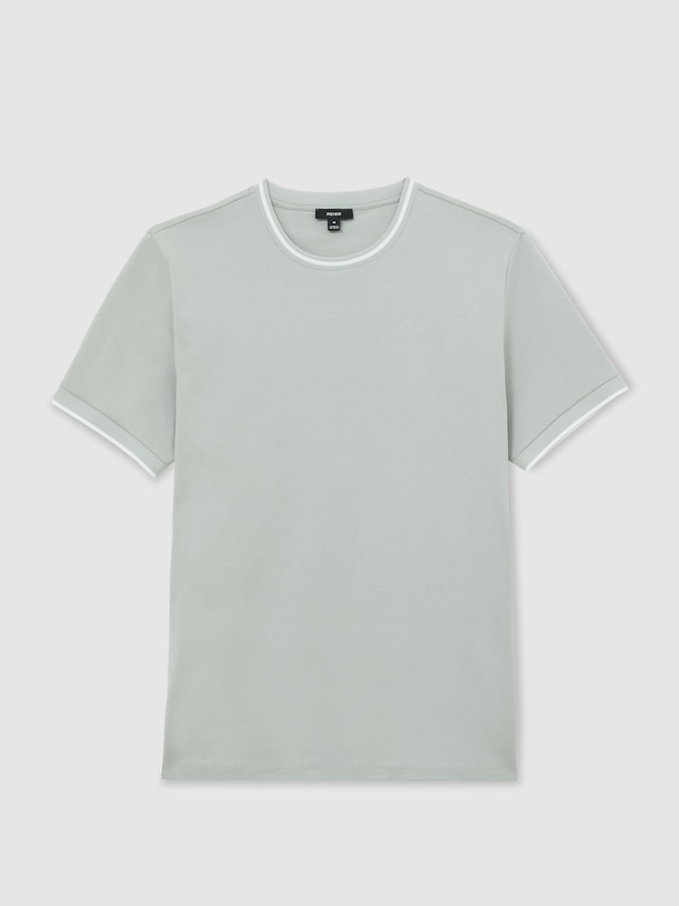 Reiss Light Sage Green Ainsley Air-Water Cotton Tipped Tailored-Fit T-Shirt - Image 2 of 5