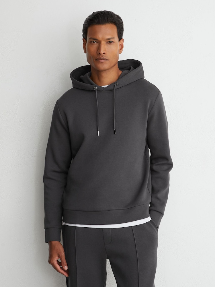 Reiss Charcoal Grey Dane Premium Interlock Hoodie - Image 1 of 7