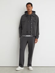 Reiss Charcoal Grey Dane Premium Interlock Hoodie - Image 4 of 7