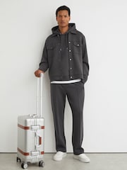 Reiss Charcoal Grey Dane Premium Interlock Hoodie - Image 6 of 7