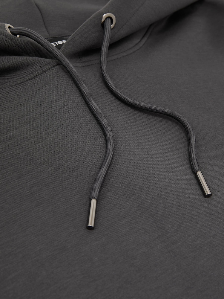 Reiss Charcoal Grey Dane Premium Interlock Hoodie - Image 7 of 7