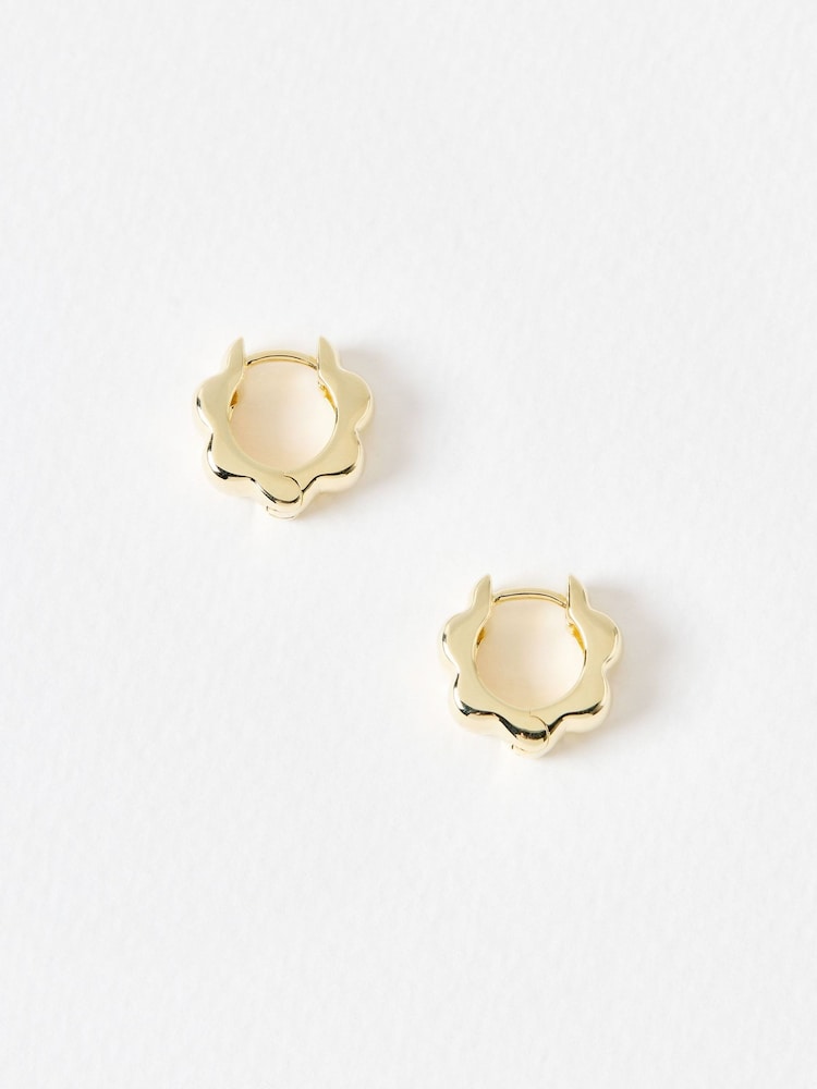 Oliver Bonas Gold Plated Senna Scalloped Flower Plated Clicker Hoop Earrings - Image 2 of 5
