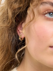Oliver Bonas Gold Plated Senna Scalloped Flower Plated Clicker Hoop Earrings - Image 5 of 5