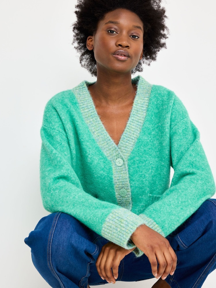 Oliver Bonas Green V-Neck Knitted Cardigan - Image 1 of 8