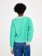 Oliver Bonas Green V-Neck Knitted Cardigan - Image 2 of 8