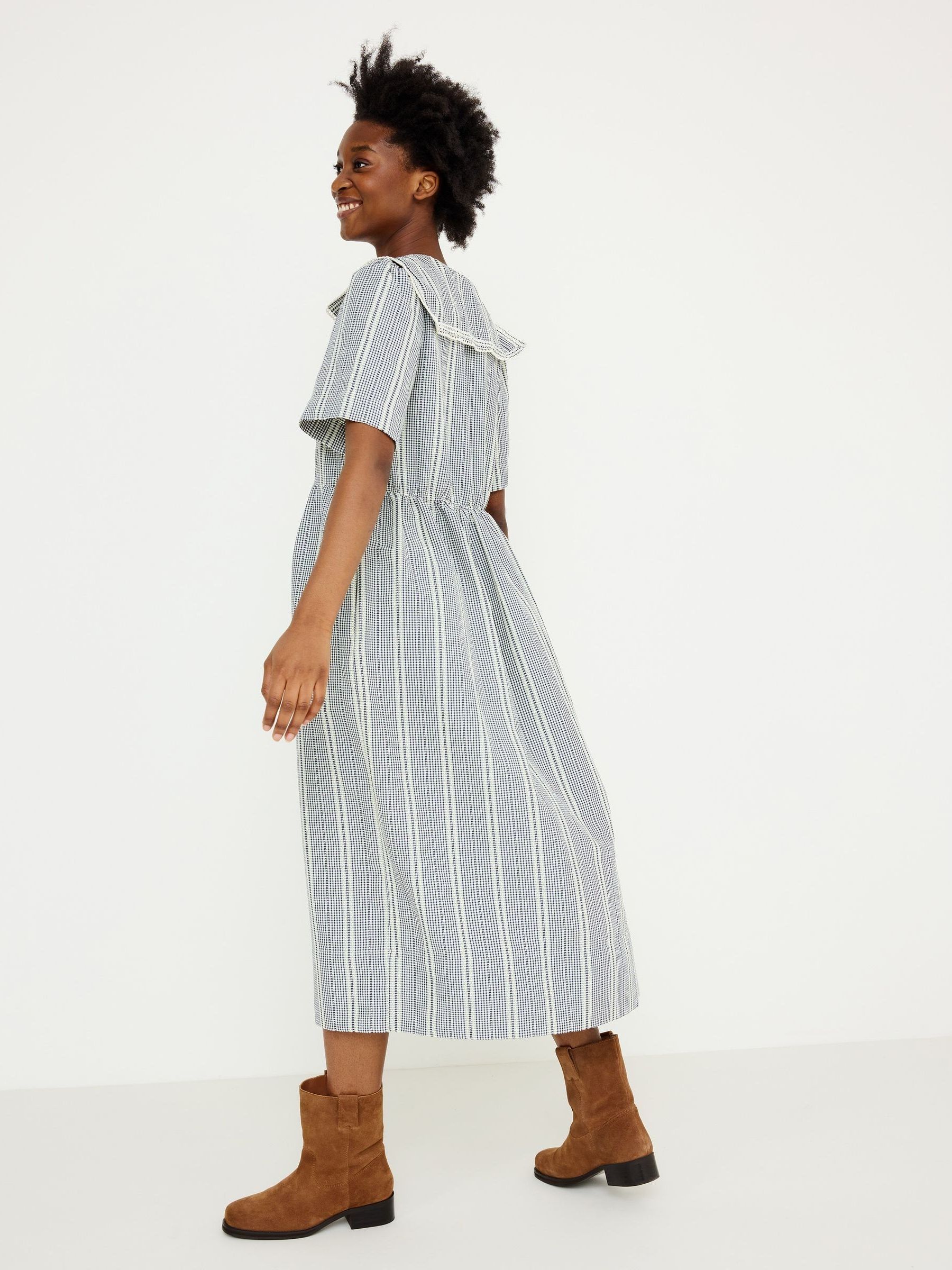 Buy Oliver Bonas Blue Gingham Sailor Collar Midi Dress from the