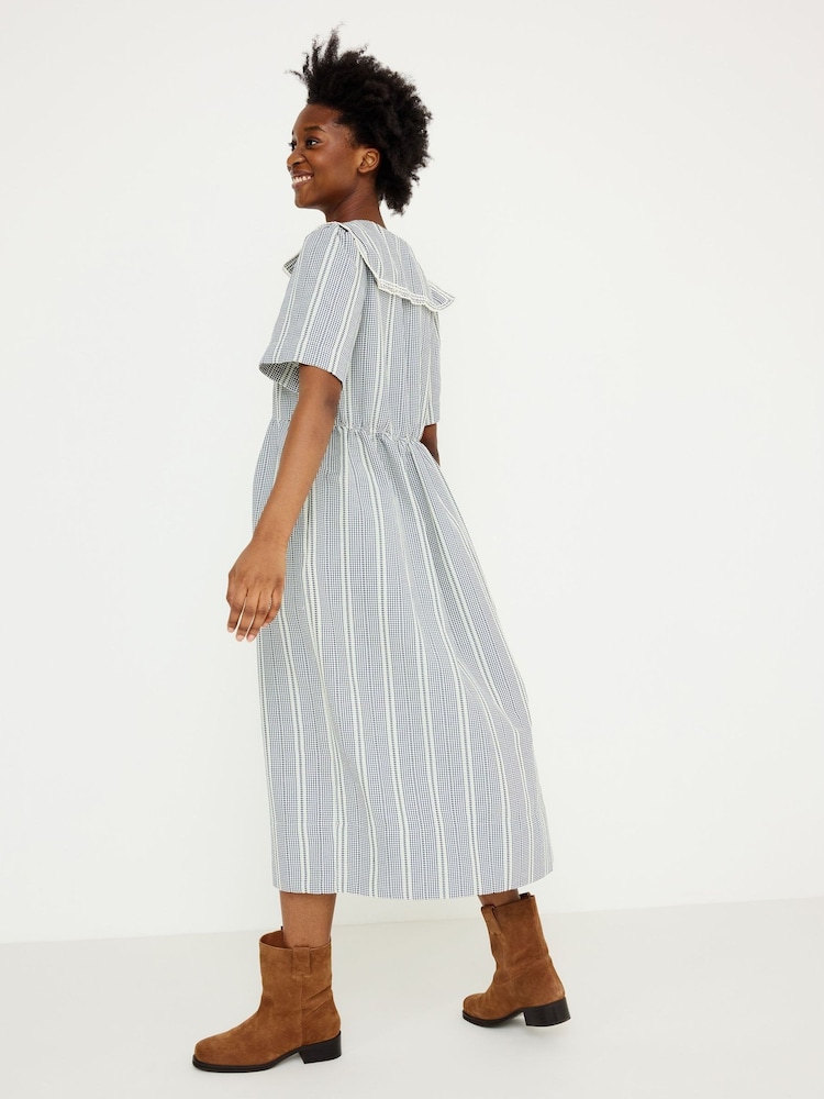 Oliver Bonas Blue Gingham Sailor Collar Midi Dress - Image 2 of 7 Oliver Bonas Blue Gingham Sailor Collar Midi Dress - Image 2 of 7