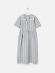 Oliver Bonas Blue Gingham Sailor Collar Midi Dress - Image 3 of 7