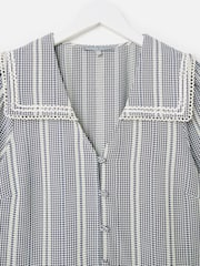 Oliver Bonas Blue Gingham Sailor Collar Midi Dress - Image 5 of 7